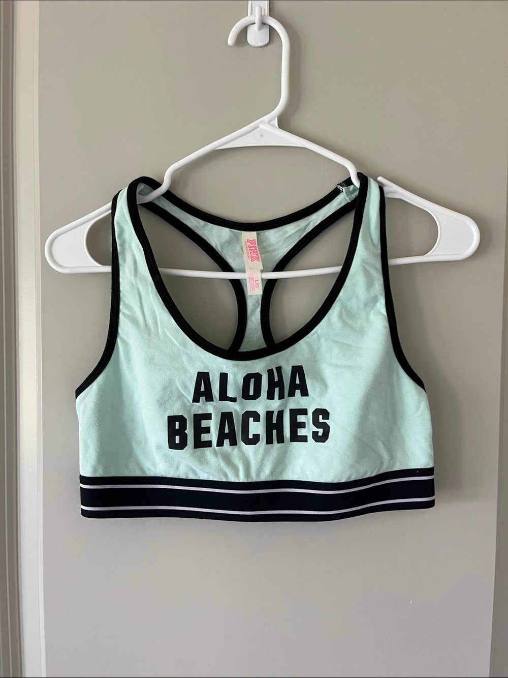 PINK Victoria's Secret Mint Green & Black "Aloha Beaches" Sports Bra